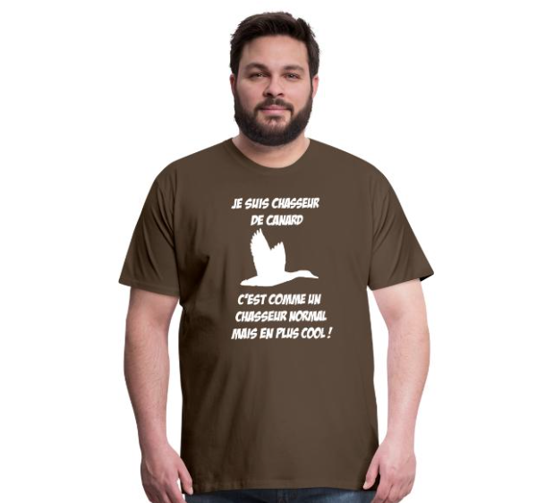 T-shirt motif Chasse avec texte "je suis chasseur de canard"