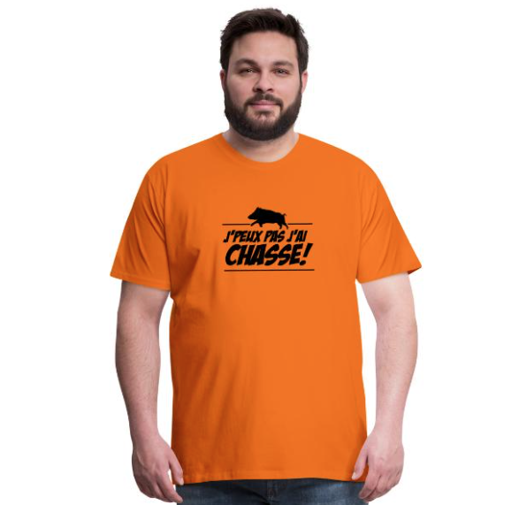 T-shirt motif sanglier avec texte "J'peux pas j'ai Chasse !"